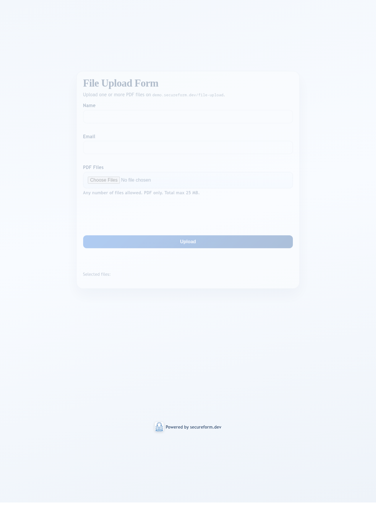 Example file upload form with secure PDF upload fields